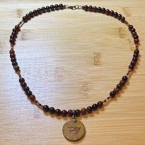 Hessonite Garnet Handmade Beaded Necklace with Pendant